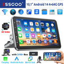 ESSGOO 10英寸安卓14 4+64G 无线Carplay车载音响 可旋转触摸屏 1 DIN GPS导航 蓝牙 FM RDS WIFI USB EQ SWC 麦克风