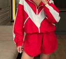 Casual Paneled Contrast Women's Pants Sets Stand Collar Zipper Cropped Jackets Elastic Wide Leg Pant 2026 Autumn Lady Tracksuits