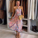Chic Printed Women's Dress Halter Sleeveless Irregular Waist-Closed Lady Dresses 2026 Summer Chic Female Vacation Holiday Robe