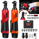 DayPlus 200NM 3/8" Cordless Electric Ratchet Wrench,90° Angle Wrench 12V Power Ratchet Tool with 2 Batteries & Charger+7 Sockets