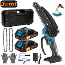 Jemi Tool 6英寸便携式无绳充电式电链锯，带两块电池，木材切割机，园林果园修枝工具