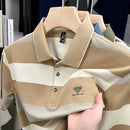 Luxury brand short sleeved men's polo shirt summer new fashion youth custom striped badge design Korean silk top casual T-shirt