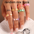 New Korean Colorful Bohemia Small Flower Rings Sets Handmade Beaded Finger Rings For Women Girls Summer Beach Jewelry Gifts