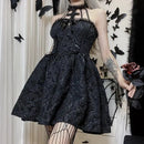 Mall Gothic Emo Jacquard A-line Dresses Goth dress Elegant Grunge Ruched Bandage Partywear Punk Black Women Halloween Club Dress