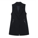 2024 New Spring Autumn Coat Casual Long Blazer Vest Women Sleeveless Jacket Elegant Office Lady Waistcoat Female Outwear M-4XL