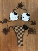 Lady's Cute Crochet Bikini Set 2 Pieces Bathing Suit Sexy Micro Bikinis 2024 Ties Swimsuit Thong Swimwear Women Swimming Suit
