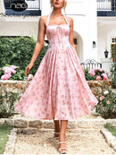 Blossom Silhouette Halter Midi Dress