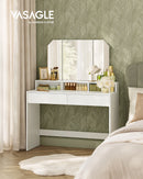 VASAGLE Dressing Table with Large Rectangular Mirror, Vanity Table with 2 Drawers and 3 Open Compartments, Vanity Table, Modern