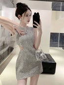 Bodycon Dress for Women Summer Temperament Robe Femme O-neck Sleeveless Tunic Hollow Out Mini Dresses 2026 Vestidos De Mujer