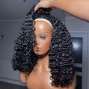 Jerry Curly Half Wig Human Hair Brazilian Deep Wave Curly Half Wig Human Hair 3 IN 1 Seamless Clip Ins Flip Over Drawstring Half Wig 200% Density Full Machine Made for Women Ready to Wear On Clearance Sale Pre Plucked Wig Par