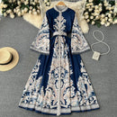 Neploe Spring Women Dress Flared Sleeve Single Breasted Long Lady Vestidos 2024 French O-neck Chic Robe with Belt