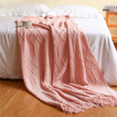 Inyahome Knitted Chunky Throw Blankets for Couch and Bed Soft Cozy Knit Blankets with Tassel Farmhouse Warm Woven Blankets Pink