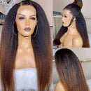 Natural Hairline 200 Density Ombre Brown Yaki Human Hair Kinky Straight Lace Front Wig for Women Baby Hair Pre Plucked Glueless