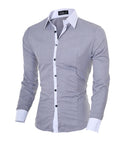 Men Long Sleeve Shirt 2025 Spring Striped Shirts Slim Fit Male Casual Social Patchwork Shirt Turn-down Collar Camisa Masculina