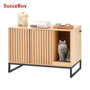 SucceBuy猫砂盆柜 隐藏式猫砂盆家具 木质猫厕所 带2扇门 坚固金属腿 猫屋