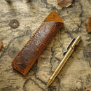 Genuine Leather Pencil Bag with Flower Embossed Leather Boy's and Girl's School Students Pen Holder Simple Retro Pencil Bag