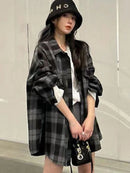 女士基础款格子长袖宽松经典温柔学生休闲外套秋季新品复古时尚别致