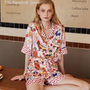 [Pink Dessert Dog] Summer Short-sleeved Pajamas Women's Ice Silk Thin Loose Large Size Home Clothes Two-piece Suit