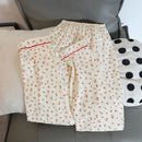 New Autumn Cherries Pajama Sets for Women Faux Cotton Outfits for Women Soft Lapel Cardigan 2 Piece Set Sweet Cute Women Pajama