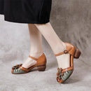 WOIZGIC Women Mother Ladies Female Genuine Leather Sandals Shoes Platform Summer Cool Beach Retro Flowers High Heel Buckle Strap