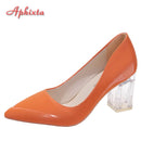 Aphixta 7cm High Heels Women Lady Orange Leather Pumps Female Wedding Green Transparent Shoes Drop Shipping Plus Size  30-50