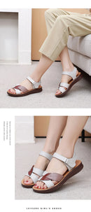 New genuine leather soft sole comfortable sandals with leaf logo Mom's shoes Women's sandals Office hiking Summer hot selling
