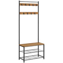 VASAGLE 3 in 1 Coat Stand with Shoe Rack, Steel Frame, 32 x 70 x 175 cm
