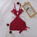 Ellolace Sexy Deep-V Neck Satin Dress Sexy Lingerie Lace Patchwork Split Sissy Night Dress Women Slip Dress Silk Nightwear