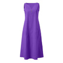 Breathable Summer Women Midi Dress Linen Blend Notch V Neck Dress Button Sleeveless Loose Fit Dresses Comfy Casual Beach Outfit