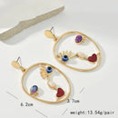 Creative Abstract Face Pendant Earrings For Women Gold-color Hollow Geometric Evil Eye Beads Dangle Earrings Female Jewelry