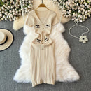 Elegant Knitted Long Dress Women Summer V Neck Single Breatsed Short Sleelve Bodycon Dresses Fashion Party Office Lady Vestidos
