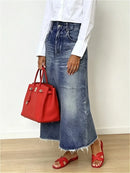 Modigirl 2026 Fall Long Demin Skirt for Women Trendy Winter Spring Party Streewear Daily Classic Blue Jean Maxi Skirts Bottoms