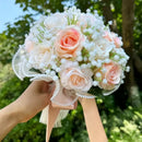 Wedding Bouquets for Bride Babysbreath Rose Bridesmaid Bouquets Silk Ribbon Valentine's Day Decoration Pearl Lace Mesh Ball Gift