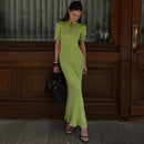 TARUXY Short Sleeve Knitted Long Dress Female Slim Hollow Retro Elegant Sweater Dress 2025 Summer New High Waist Women‘s Dress