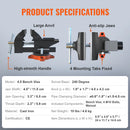 SucceBuy Bench Vise 4.5" 6" 6.5" Multipurpose with Swivel Base Anvil Heavy Duty Cast Iron for Drilling, Conduit Cutting, Sanding