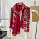 Wholesale New Floral Cotton Scarf Women Thin Flower Embroidered Shawls And Wraps Foulard Hijab Stoles Vintage Sunscreen Scarves