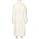 Solid Color Faux Fur Coat Women Long White Fluffy Warm d Coat Hood Lapel Sashes Loose Korean Fashion 2021 Outerwear