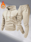 Men's Fleece Warm Hoodies Sets MILANO Printing Tracksuit Hooded Sweatshirt + Drawstring Pants Sportswear Two-piece suit
