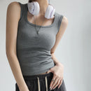 Korea Stylish Crop Top Sleeveless Stretch Basic Camisole for Summer Hot Sexy Girl Vest Cotton Women Tank Classic Outfits C4880