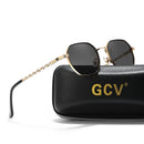 GCV品牌经典复古女士长方形方形金属框眼镜、太阳镜、偏光镜片，盒装Oculos De Sol Gafas