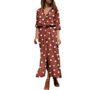 Summer Polka Dot Print Maxi Dress Women's Button Up Split Flowy Shirt Long Dresses Slim Long Sleeve Shirts Dresses With Belt