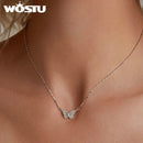WOSTU 925纯银简约蝴蝶吊坠项链女士订婚配饰镶嵌立方氧化锆可叠戴链条珠宝礼品