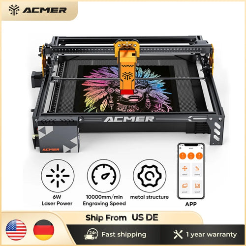 ACMER P1 S Pro 6W 激光雕刻机带蜂窝板超薄激光亚克力雕刻切割机 380x370mm 区域