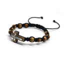 Cross Bracelet Pine Beads Weaving Knot Rosary Saint Benedic Bracelet Adjustable Rope Chain Suitable for Most Adults