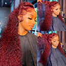 99J Burgundy Glueless Curly Human Hair Wigs For Women 13x4 Hd Lace Deep Wave Frontal Wig Wine Red Colored Curly Lace Front Wigs