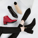 Short women's boots 2025 autumn/winter new Korean version medium thick heel short boots with zipper frosted face pointed single