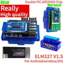 最新双PIC18f25K80芯片ELM327 V1.5 适用于IOS安卓蓝牙5.1汽车扫描仪OBD2黑色双PCB汽车测试仪诊断工具