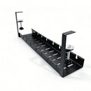 Under Desk Cable Management Tray Retractable Black, No Drill Clamp-On Cord Organizer Rack, Adjustable 31-55cm Carbon Steel Wire Storage Holder for Office Home, Large Capacity Cable Tray for Power Strips, Easy Assemble, Durabl