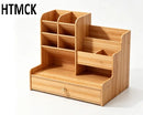 HTMCK DIY Large Capacity Wooden Desk Organizer with Drawer Pen Holder Stationery Storage Box for Home Office School Desktop Tidy