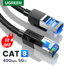 UGREEN CAT8 网线 40Gbps 2000MHz CAT 8 棉质编织网络以太网线缆，适用于笔记本电脑 PS 4 路由器 RJ45 网线